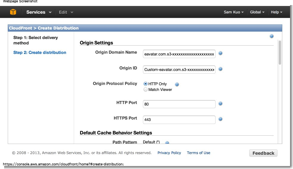 CloudFront Management Console 2